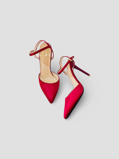 Velvet Pointed-Toe Stilettos with Double Straps