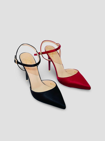 Velvet Pointed-Toe Stilettos with Double Straps