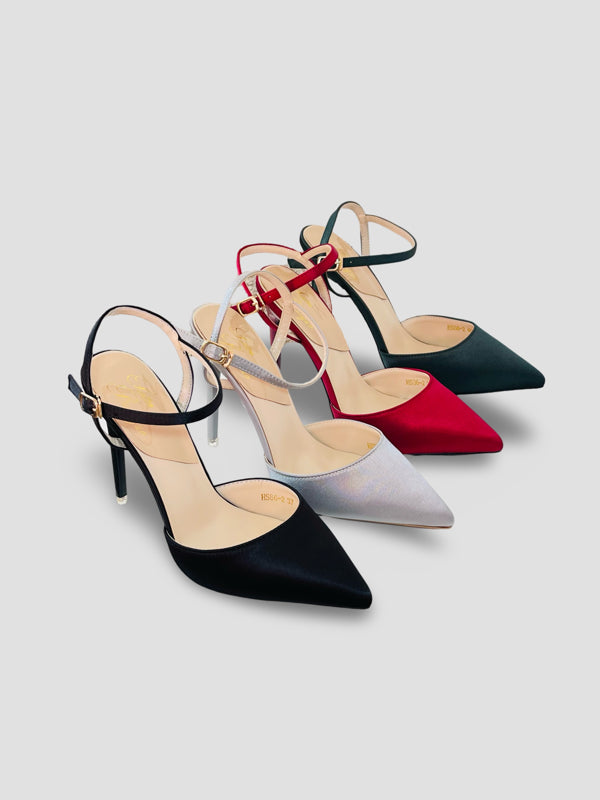 Velvet Pointed-Toe Stilettos with Double Straps