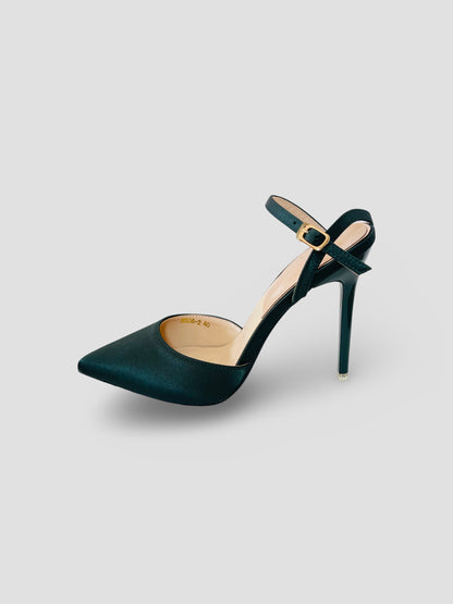 Velvet Pointed-Toe Stilettos with Double Straps