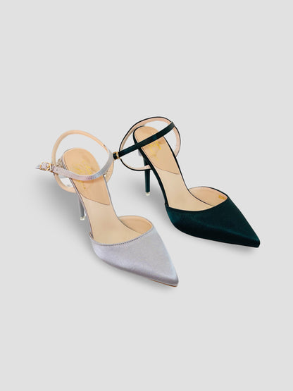 Velvet Pointed-Toe Stilettos with Double Straps