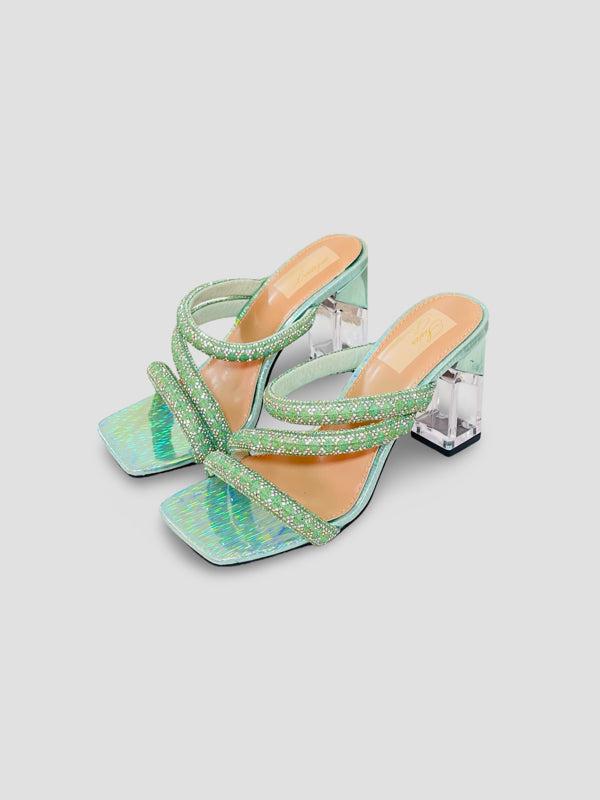 Crystal Embellished Strappy Mules