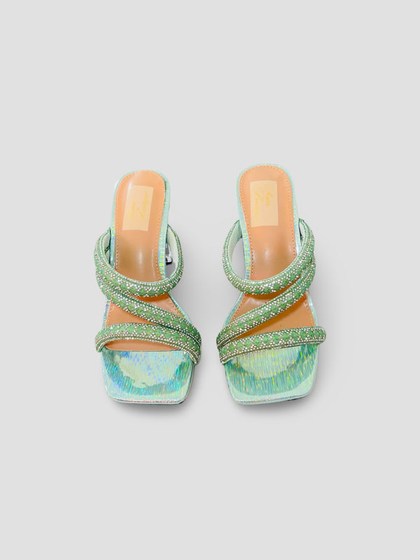Crystal Embellished Strappy Mules