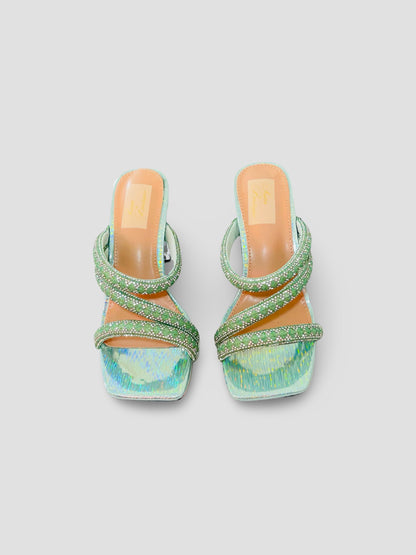 Crystal Embellished Strappy Mules