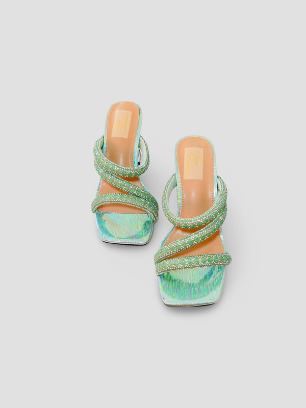 Crystal Embellished Strappy Mules