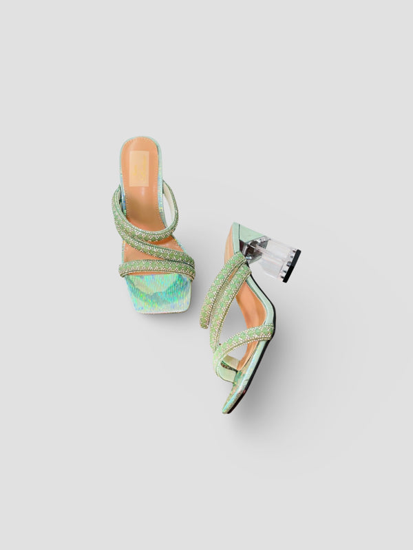 Crystal Embellished Strappy Mules