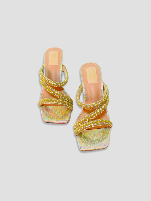Crystal Embellished Strappy Mules