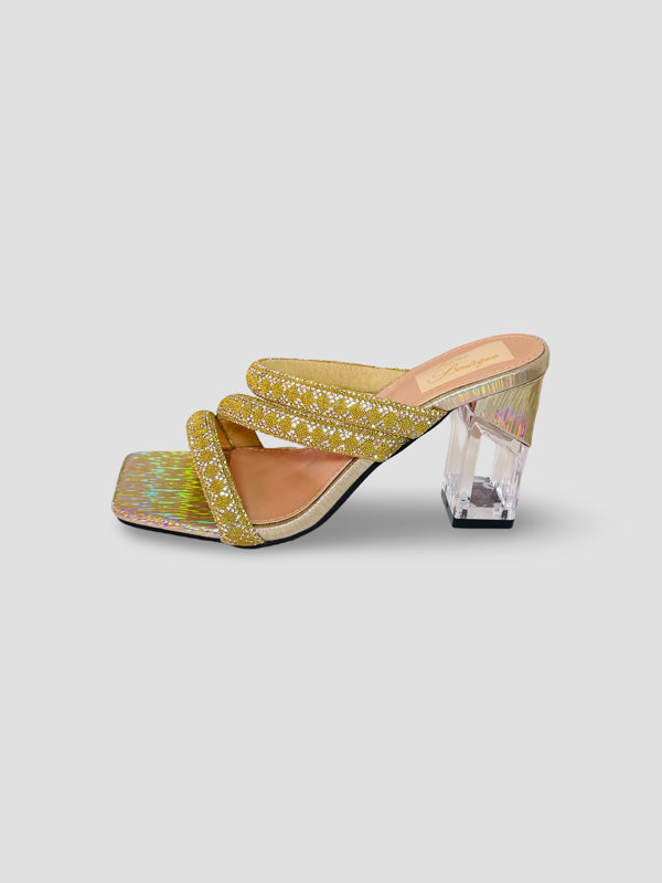 Crystal Embellished Strappy Mules