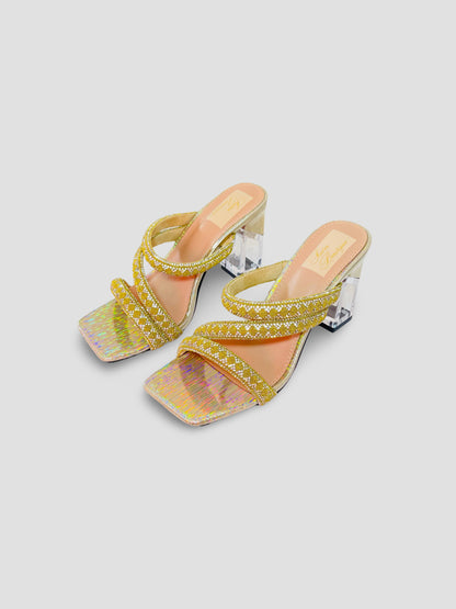 Crystal Embellished Strappy Mules