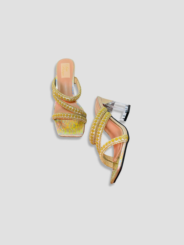 Crystal Embellished Strappy Mules