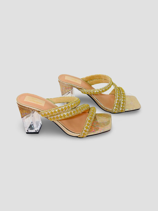 Crystal Embellished Strappy Mules