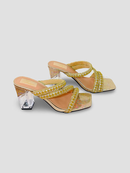 Crystal Embellished Strappy Mules
