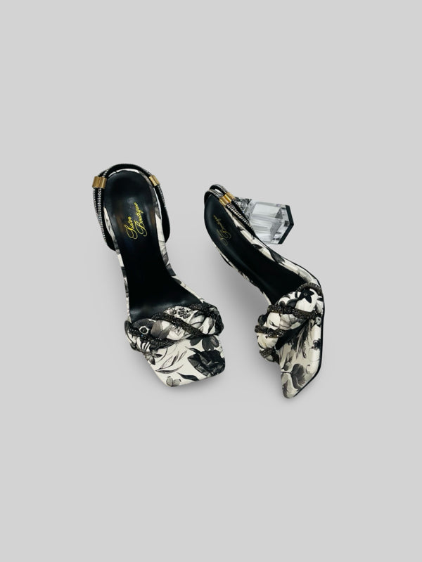 Floral Transparent Clear Block Heels Sandals
