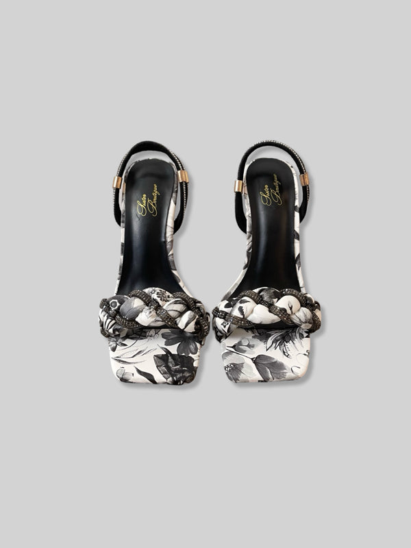 Floral Transparent Clear Block Heels Sandals