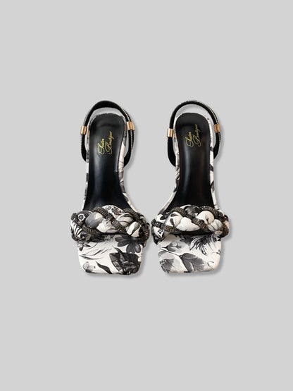 Floral Transparent Clear Block Heels Sandals