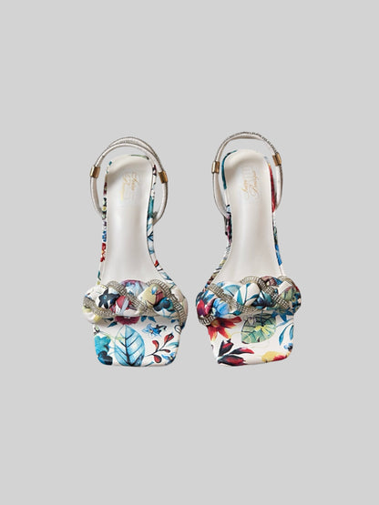 Floral Transparent Clear Block Heels Sandals