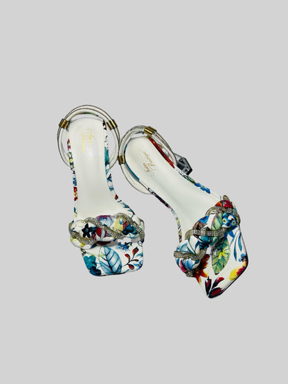 Floral Transparent Clear Block Heels Sandals