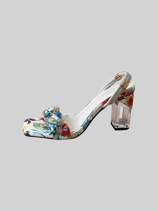 Floral Transparent Clear Block Heels Sandals