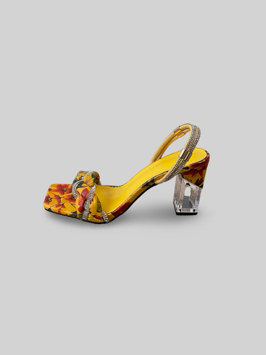 Floral Transparent Clear Block Heels Sandals