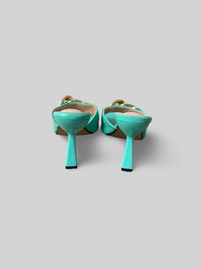 Women Chain-Embellished Leather Slide in Green