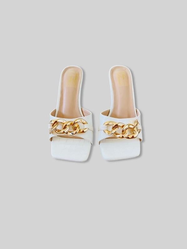 Square Open-Toe Croc Leather Sandale
