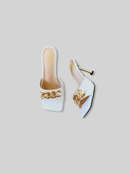 Square Open-Toe Croc Leather Sandale