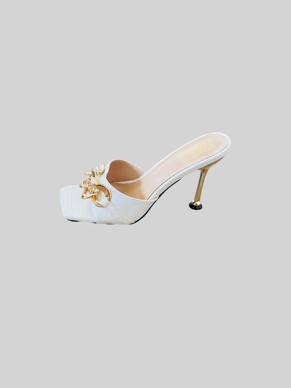 Square Open-Toe Croc Leather Sandale