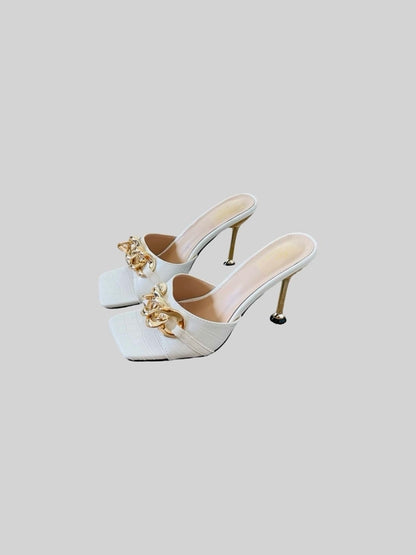 Square Open-Toe Croc Leather Sandale