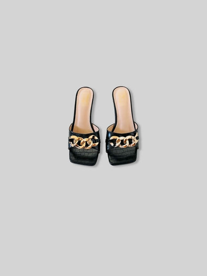 Square Open-Toe Croc Leather Sandale