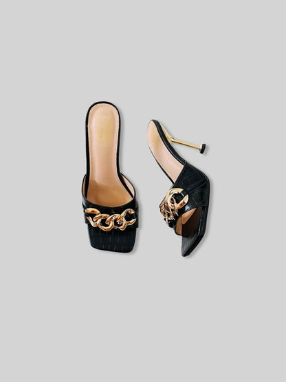 Square Open-Toe Croc Leather Sandale