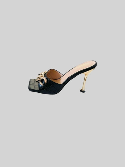 Square Open-Toe Croc Leather Sandale