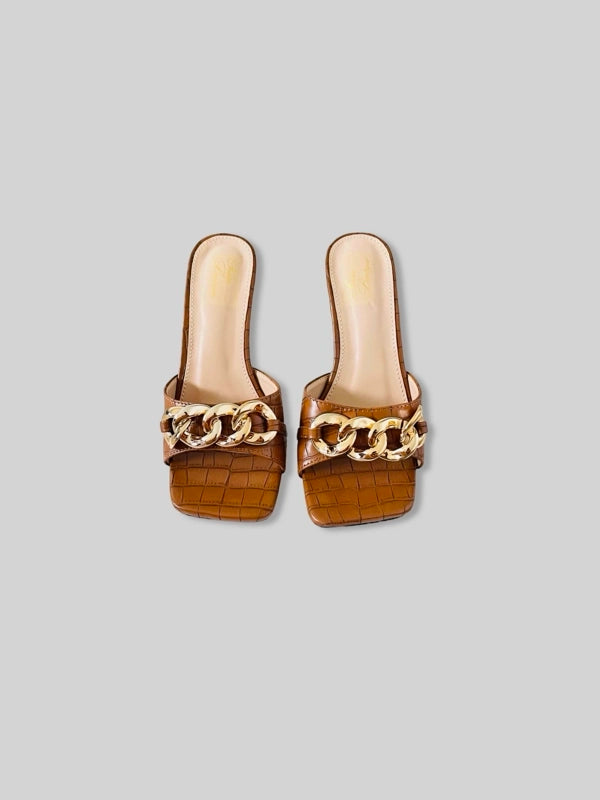 Square Open-Toe Croc Leather Sandale