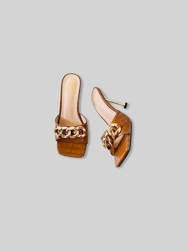 Square Open-Toe Croc Leather Sandale