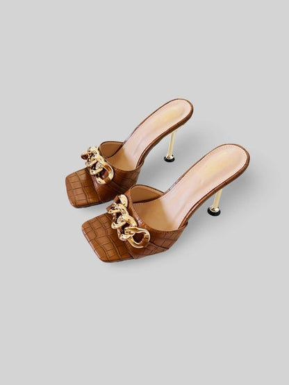 Square Open-Toe Croc Leather Sandale