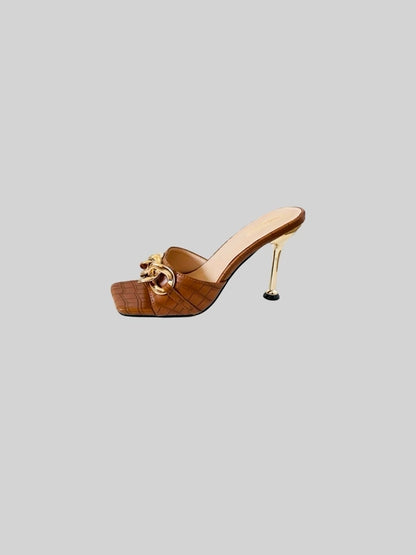 Square Open-Toe Croc Leather Sandale