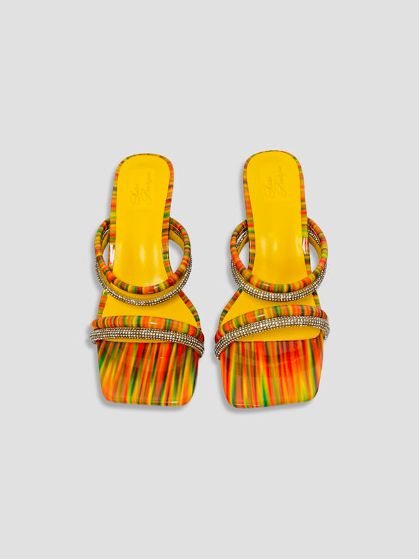 Rainbow Strappy Clear Block Heels With Crystal