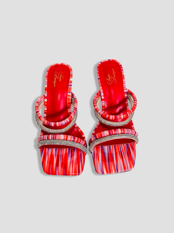 Rainbow Strappy Clear Block Heels With Crystal