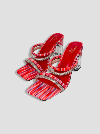 Rainbow Strappy Clear Block Heels With Crystal