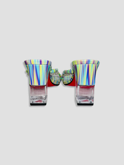 Rainbow Strappy Clear Block Heels With Crystal