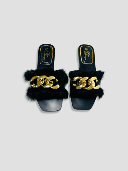 Fluffy Chain Decor Slippers
