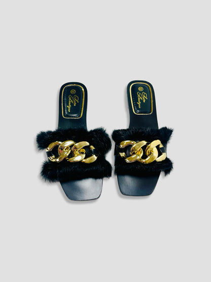 Fluffy Chain Decor Slippers