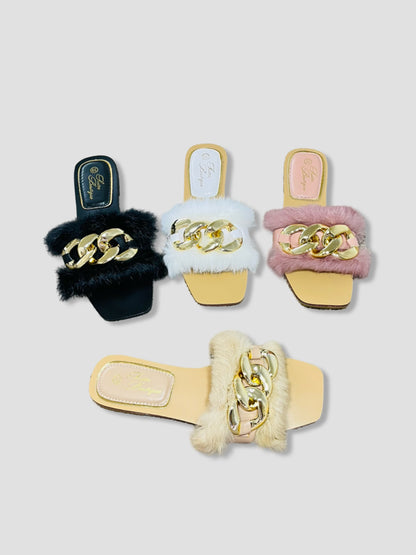 Fluffy Chain Decor Slippers