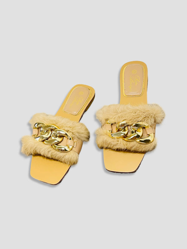 Fluffy Chain Decor Slippers