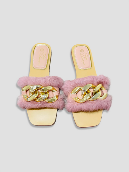 Fluffy Chain Decor Slippers