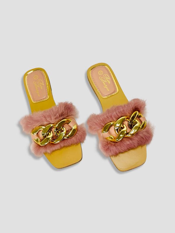 Fluffy Chain Decor Slippers