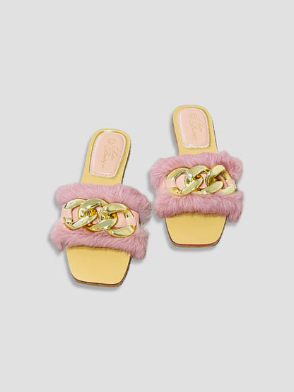 Fluffy Chain Decor Slippers