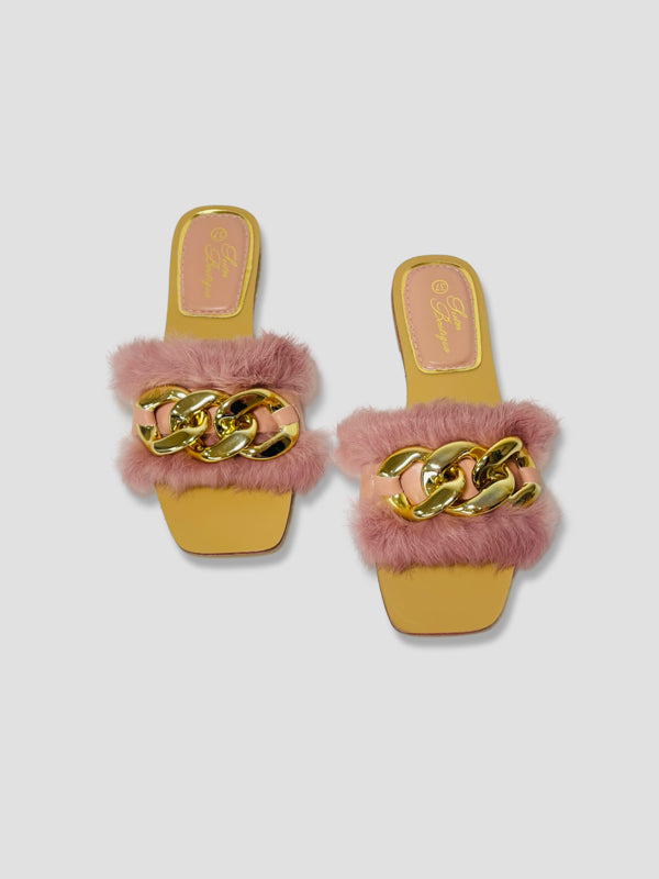 Fluffy Chain Decor Slippers
