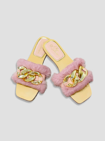 Fluffy Chain Decor Slippers