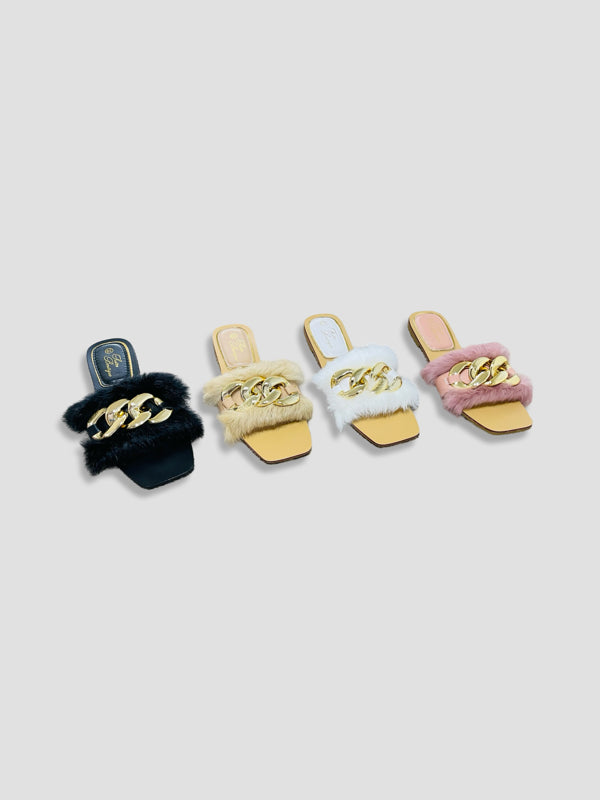 Fluffy Chain Decor Slippers
