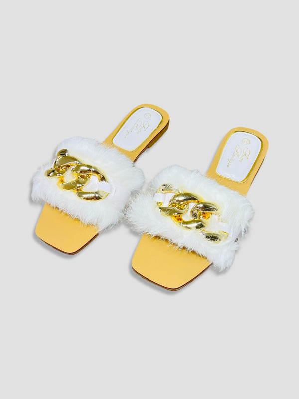 Fluffy Chain Decor Slippers